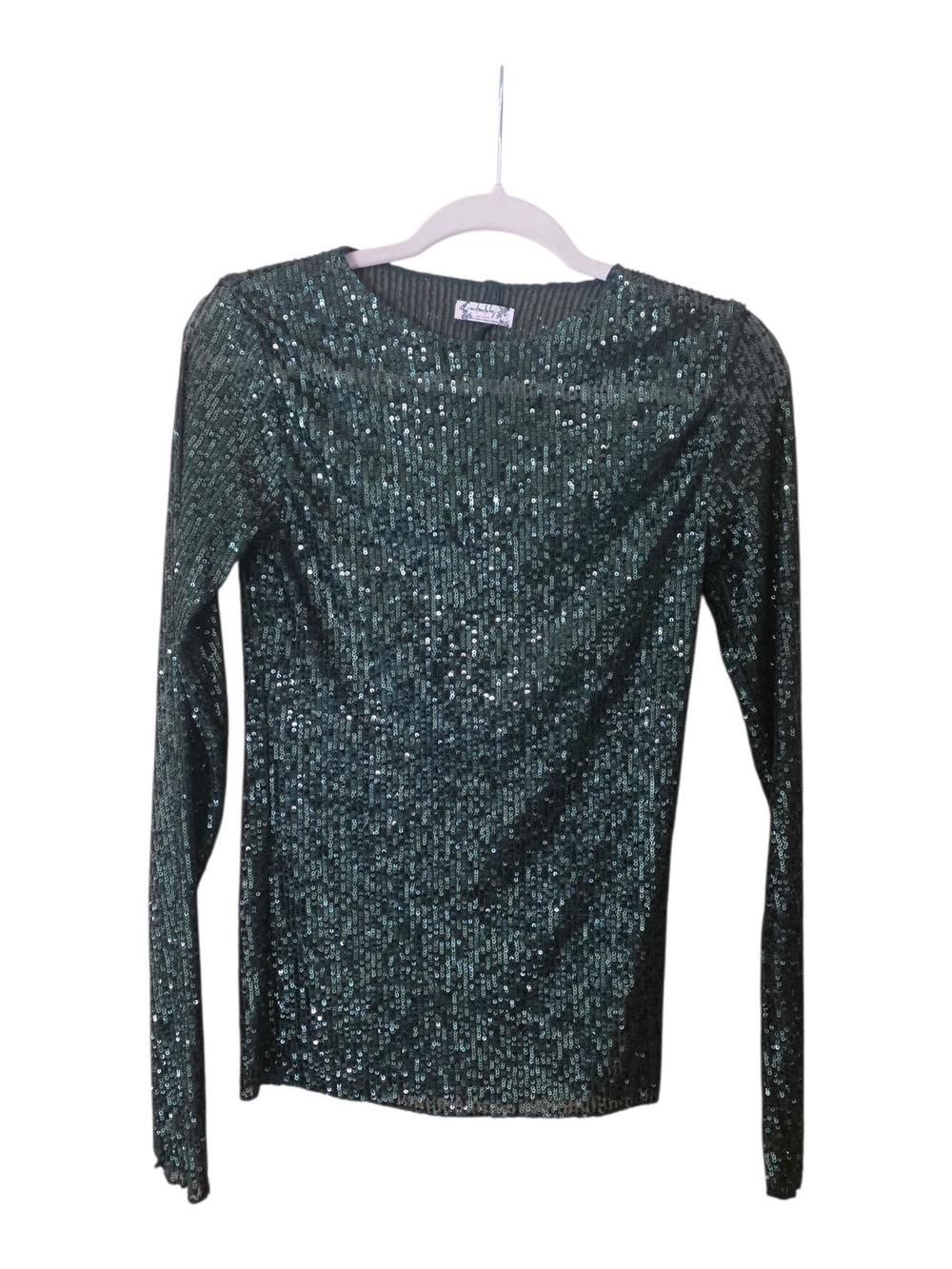 Intimately Free People Gold Rush Sequin Shirt Green Long Sleeve Semi Sheer Small